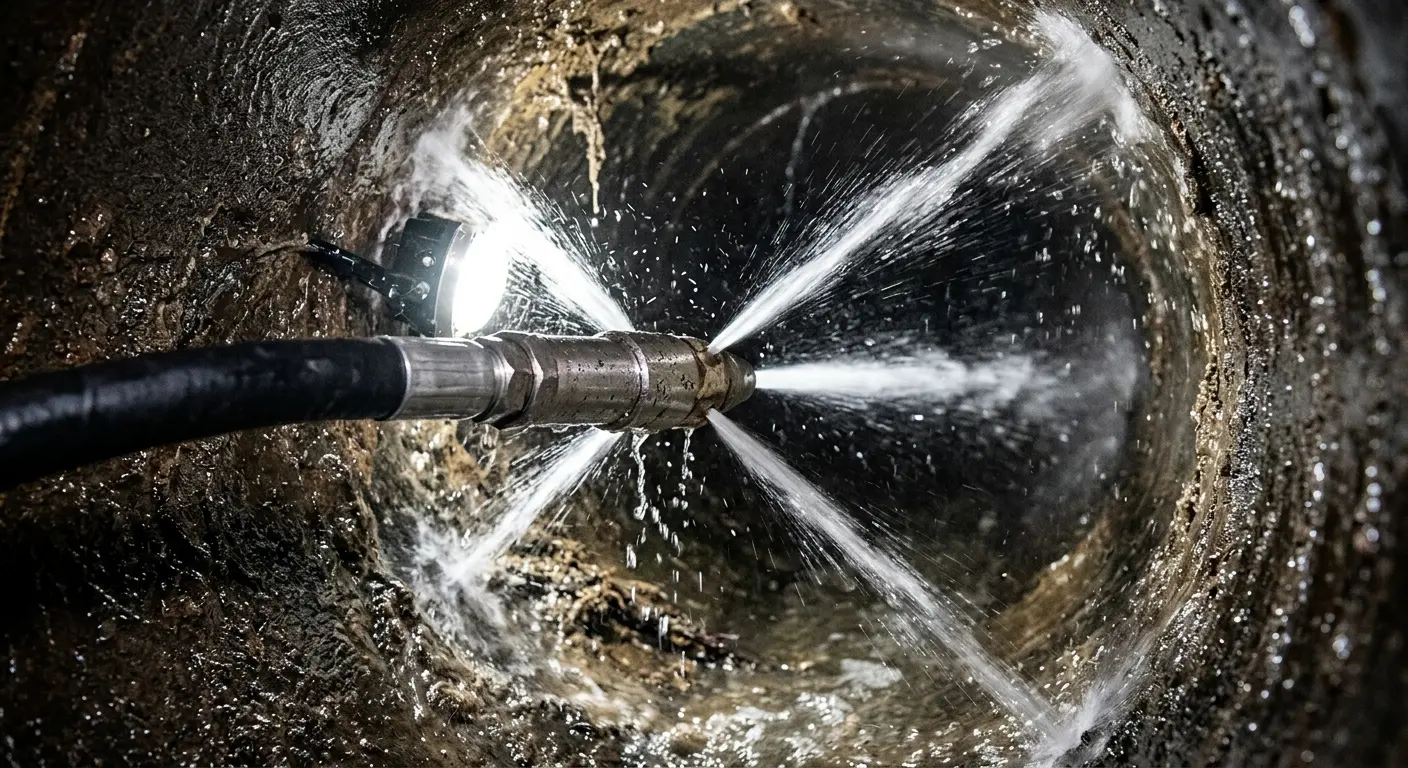 High-pressure hydro jetting nozzle cleaning sewer pipe for Sewer Line Relining in Indian Hills